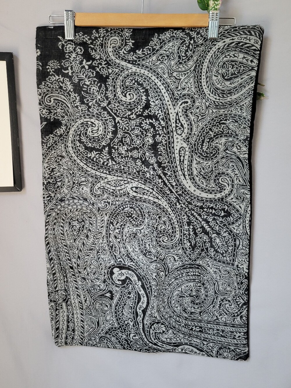 Pottery Barn Jacquard Paisley Velvet Lumber Wool Pillow Cover Black Gray 16 x 26